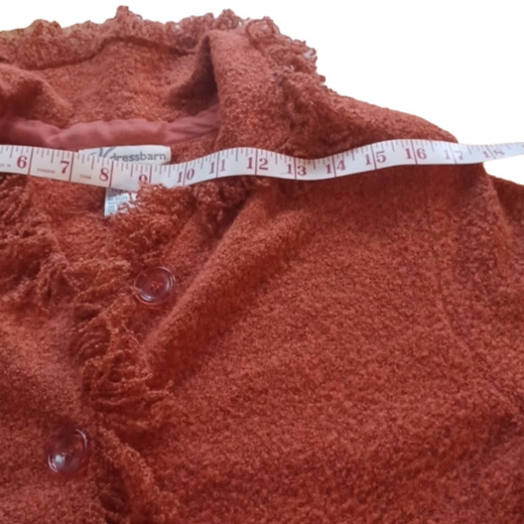 Dress Barn 23% wool burnt orange sweater. Fringe yarn style. Size large. - Picture 6 of 8